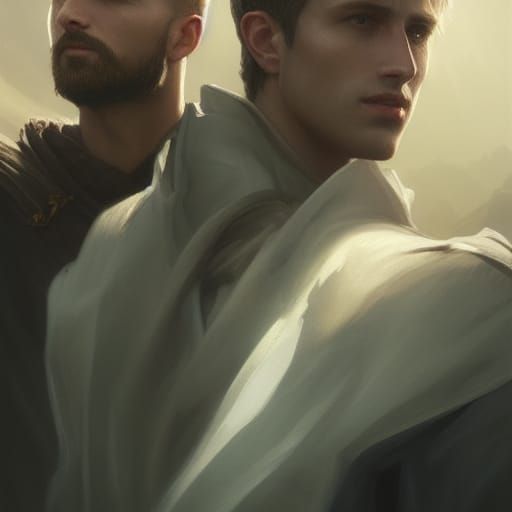 King Arthur and Merlin Portrait in Art Nouveau Style