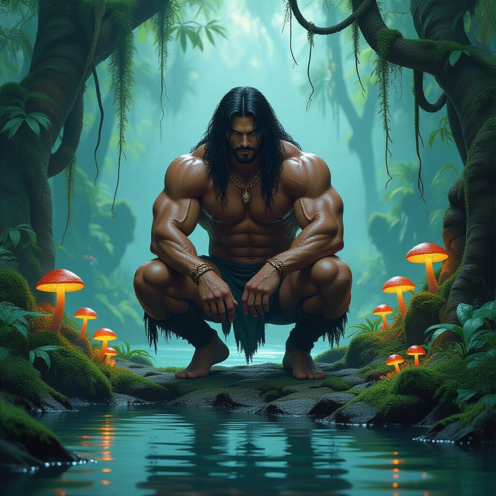 Jungle Warrior with Bioluminescent Fungi