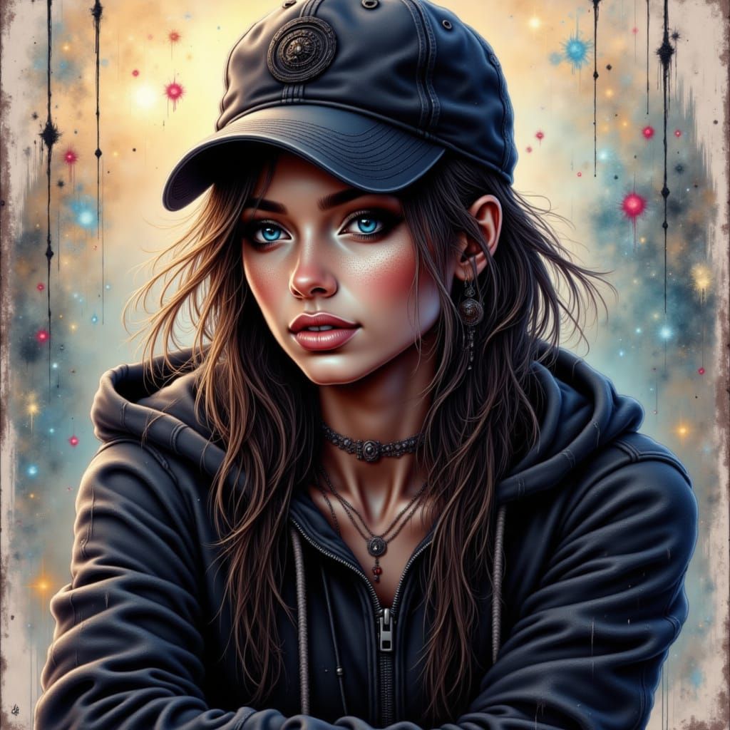 Cyberpunk Woman in Contemplative Pose