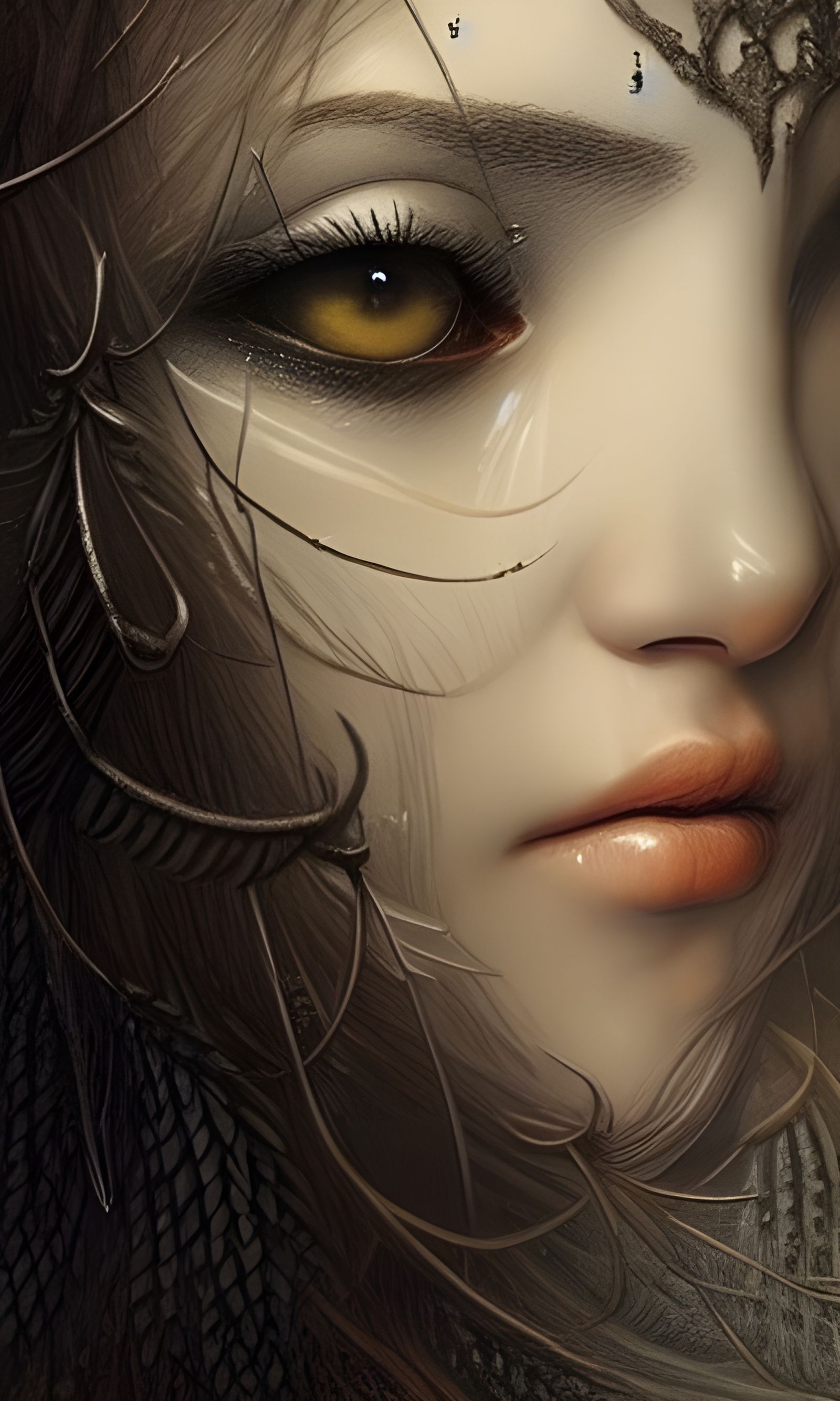 White Feather Goddess Portrait in Hyperrealistic Style