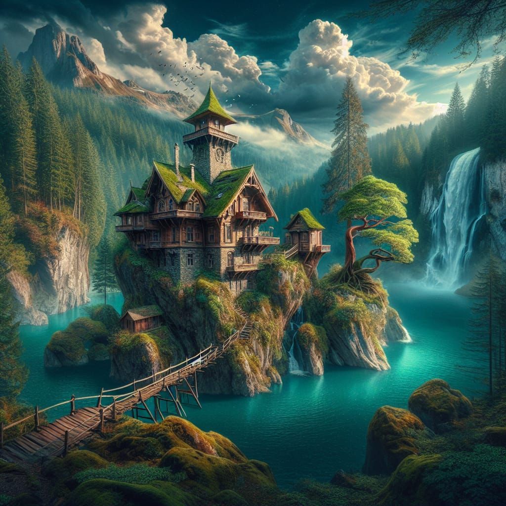 Fairytale House on Cliff: Digital Matte Painting