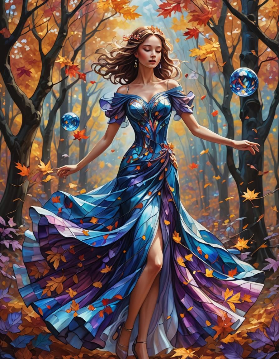 Stained Glass Ball Gown in Autumn Forest