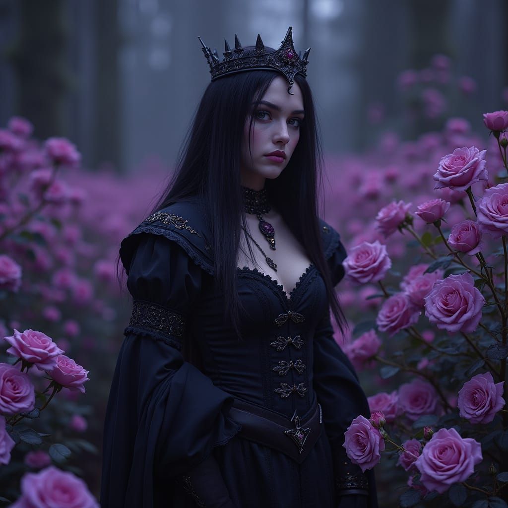 Gothic Vampire in Moonlit Rose Garden