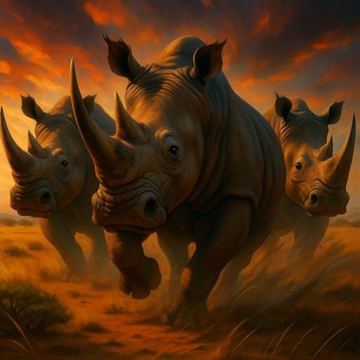 Rhinos in Savannah, Digital Art Style