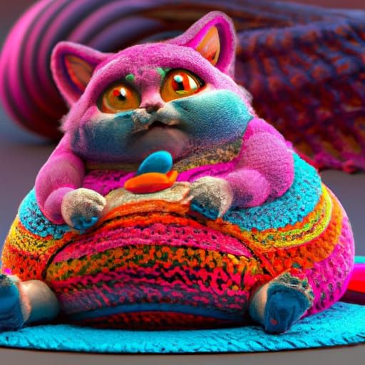 Crochet Fat Cat on a Mat: Detailed Matte Painting