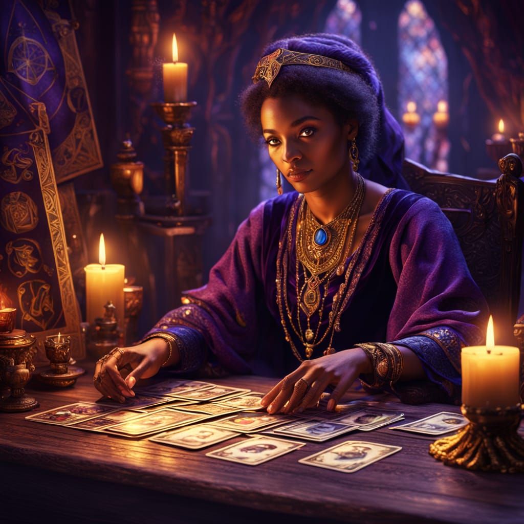 Mystical Tarot Reader in Detailed Digital Painting