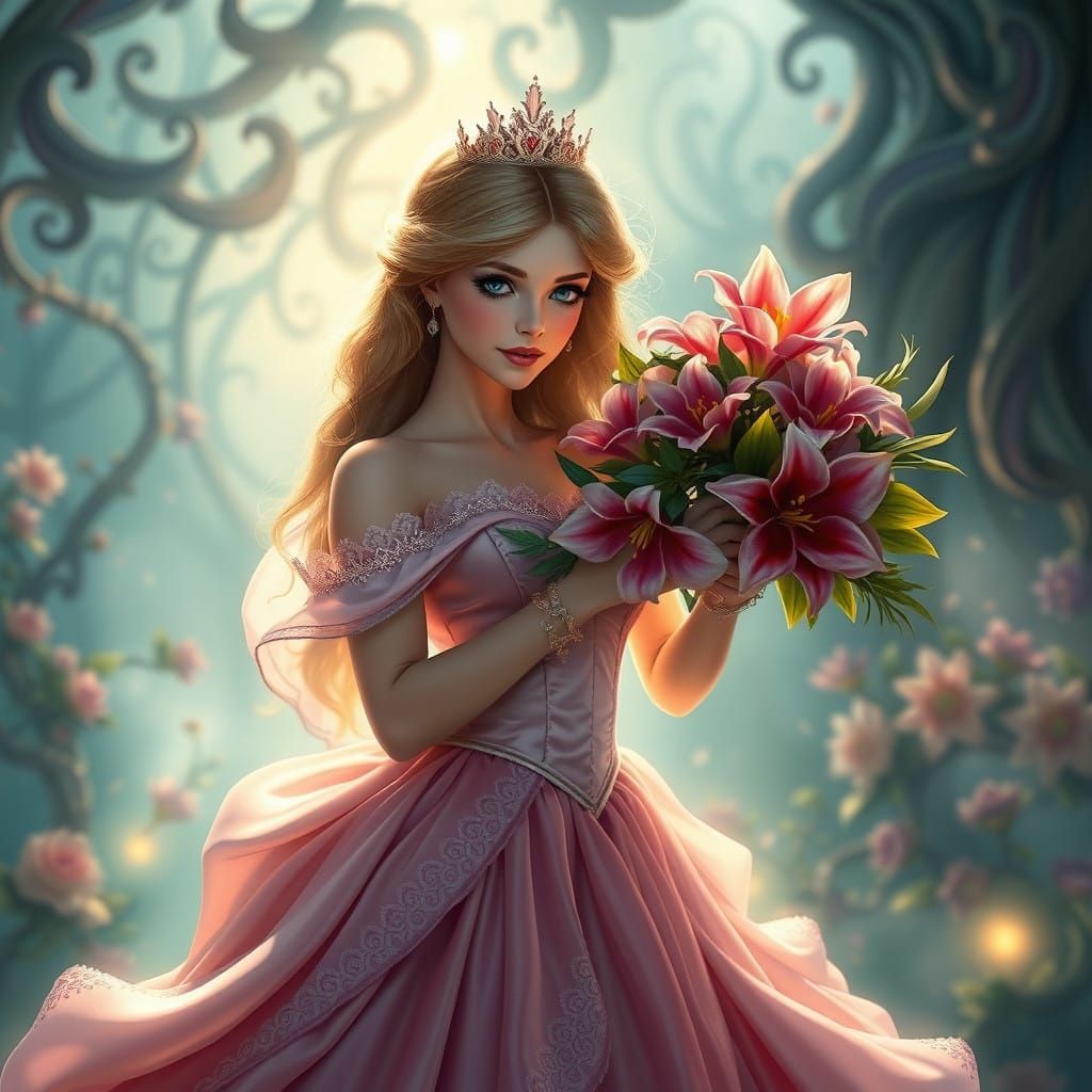Princess Aurora in Enchanting Whimsy, with Intricate Pattern...
