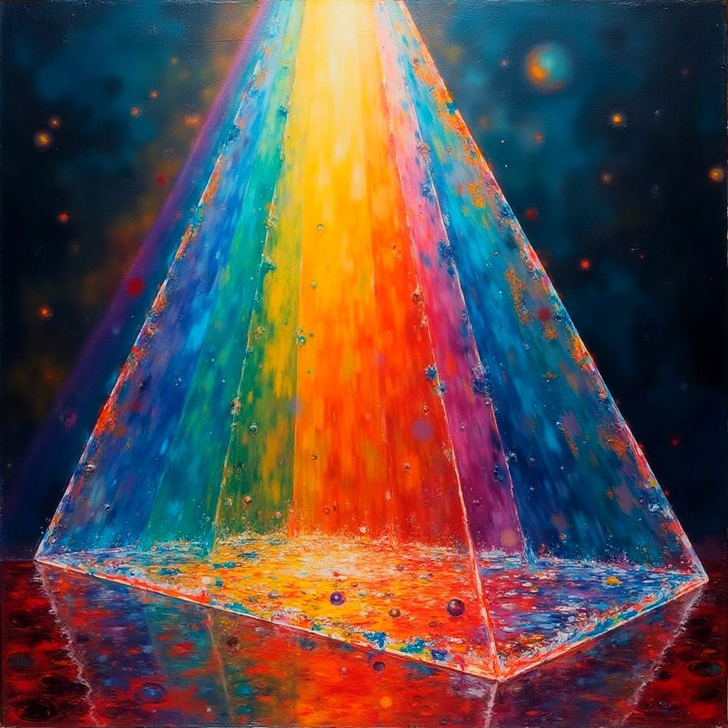 Giant Glass Prism with Rainbow, in Surreal Style
