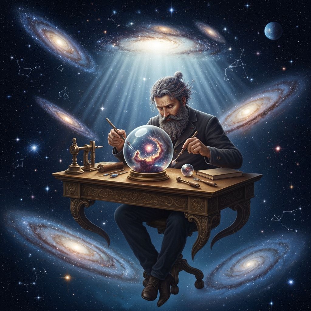 Celestial Clockmaker Crafts Nebula in Glass Sphere