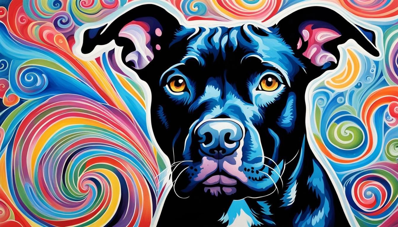 Black Pitbull with Blue Eyes in Gouache Wonderland