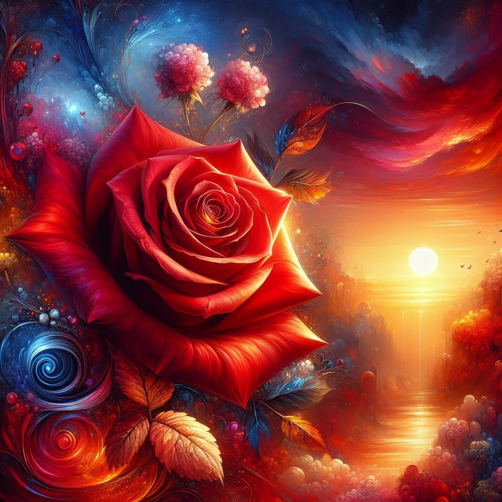 Vibrant Red Rose Against a Sunset Background