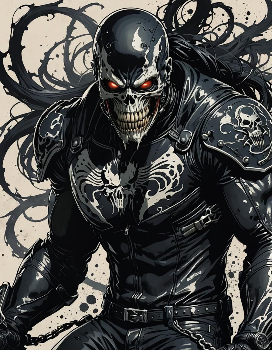 Venom Symbiote Biker in 90s Anime Style