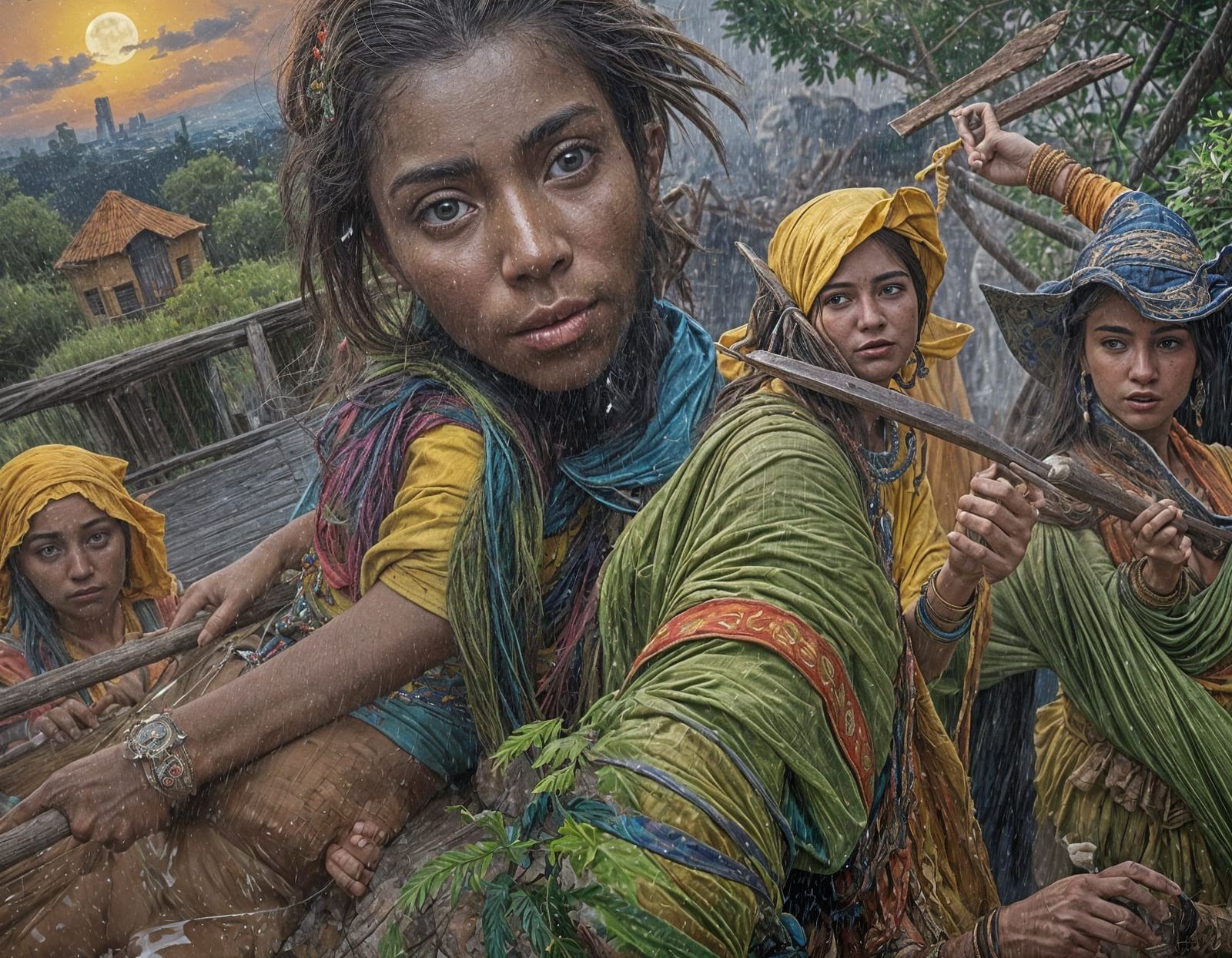 Dreamlike Village Flooded by Rain, Muddy Pools Everywhere in...