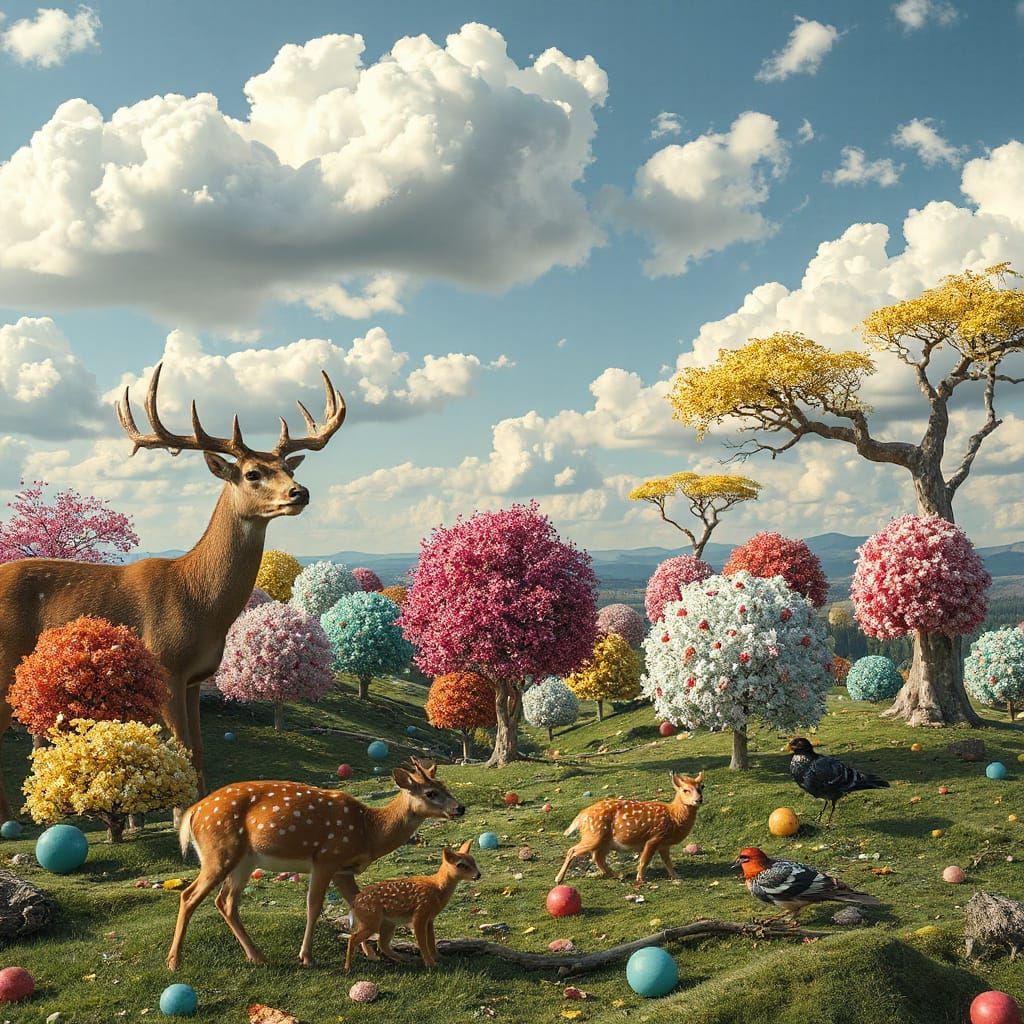 Polka Dot Surreal Landscape in Dreamy Style