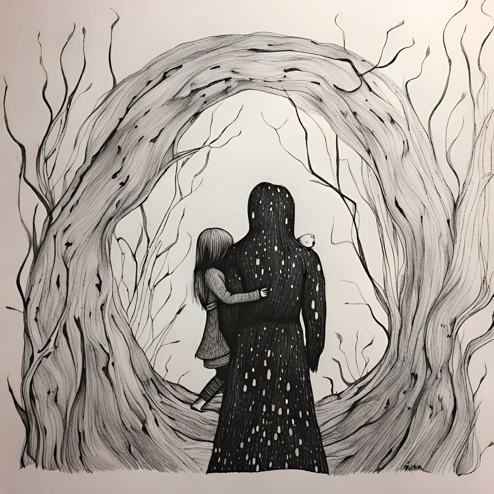 Minimalist Ink Drawing: A Tender Embrace