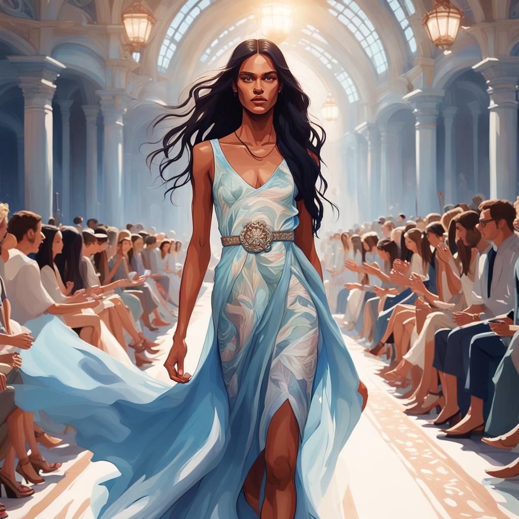 Gen Z Model on Runway in Bohemian Wedding Dress