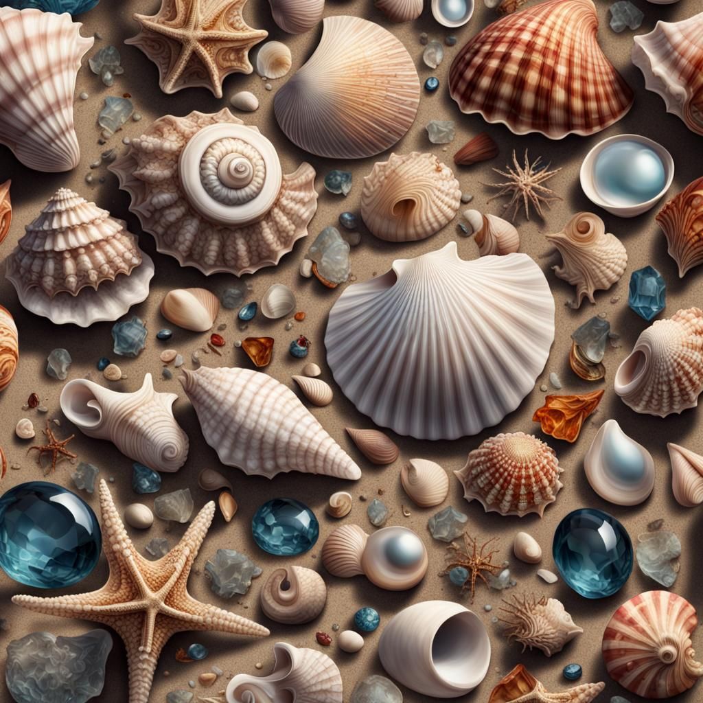 Seashells and Gems Discovered on the Beach: Digital Matte Pa...