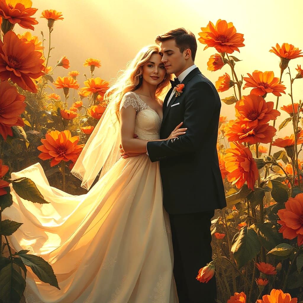 Passionate Reunion Among Fiery Flowers