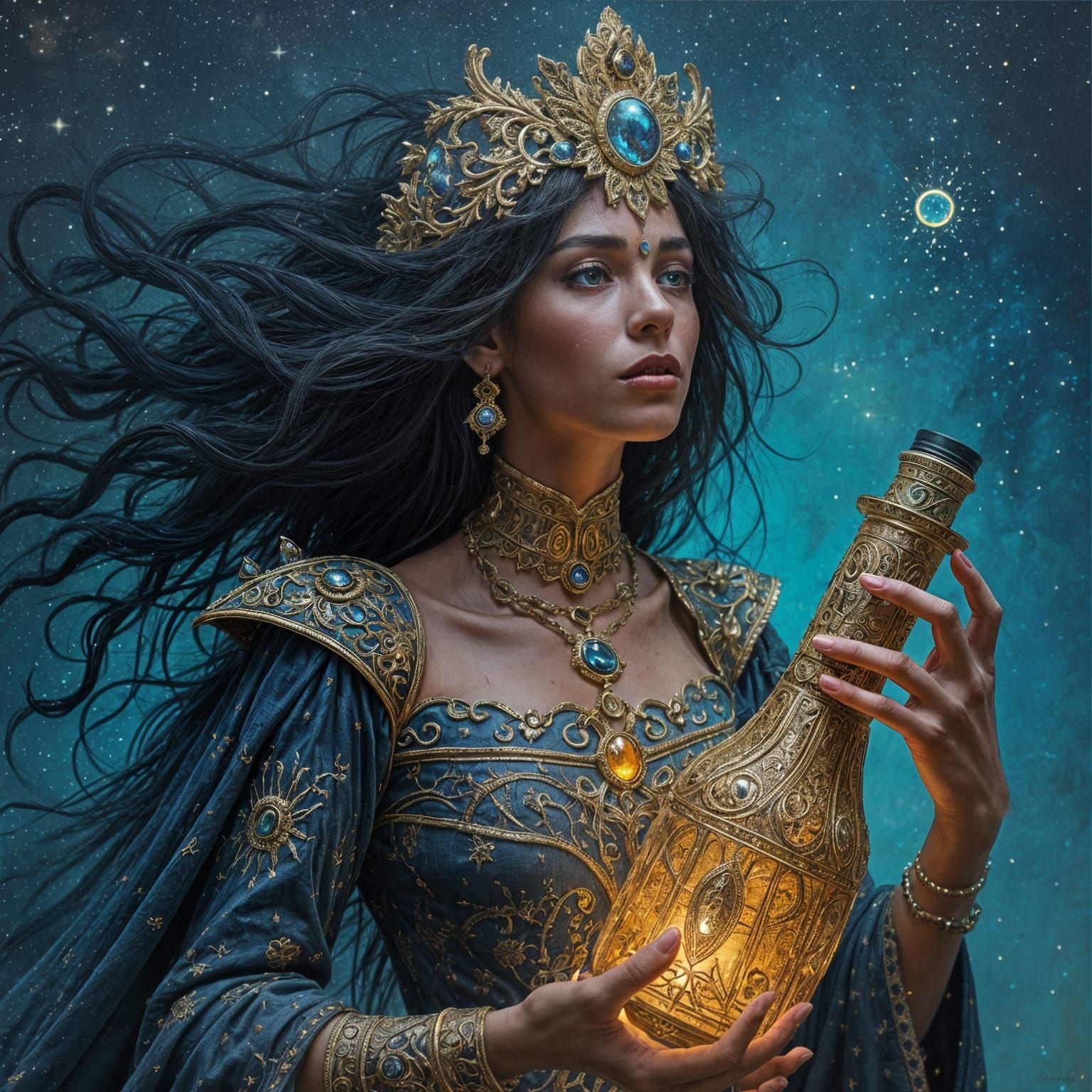 Enchanting Melanistic Spirit in a Starry Night Scene