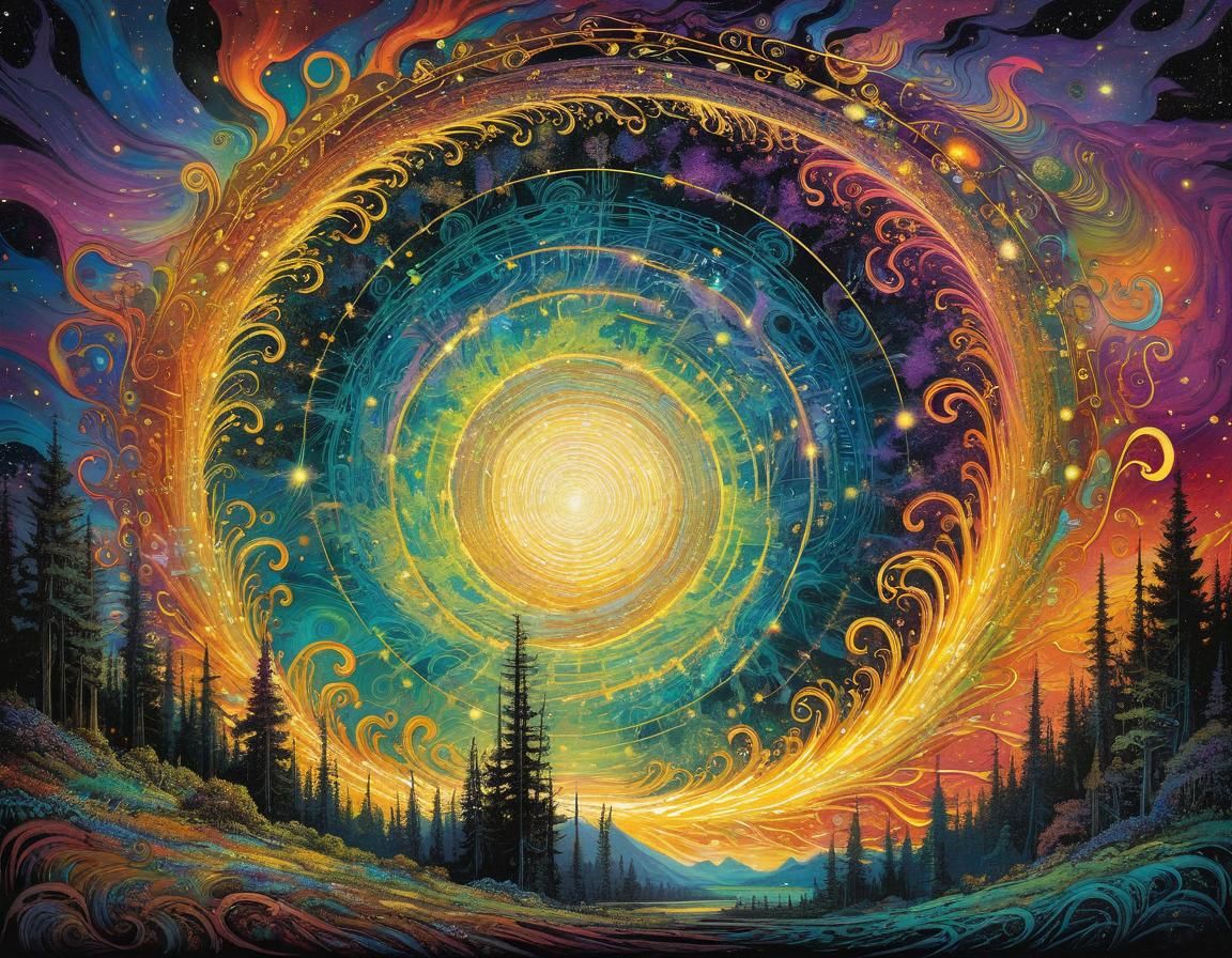 Vibrant Psychedelic Dreamscape with Golden Light