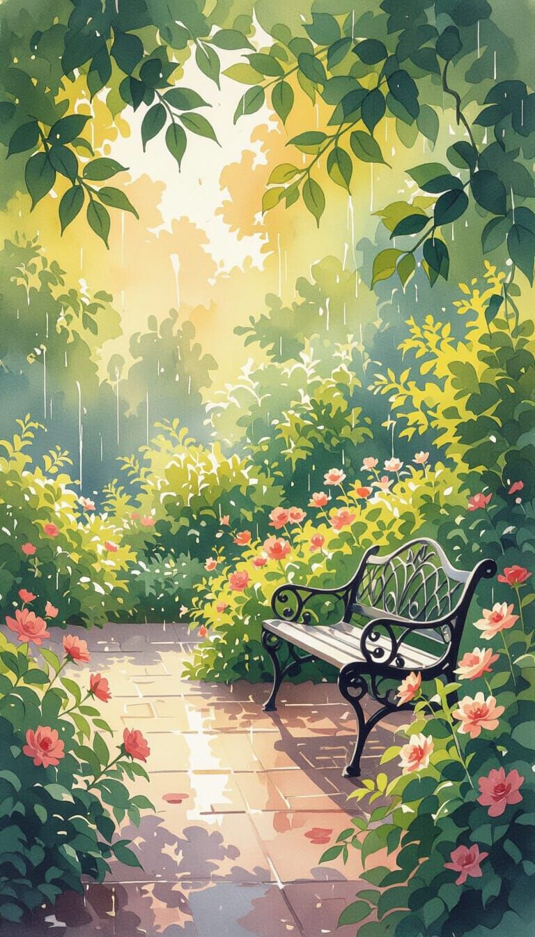 Golden Hour Garden: A Lush Watercolor Dream