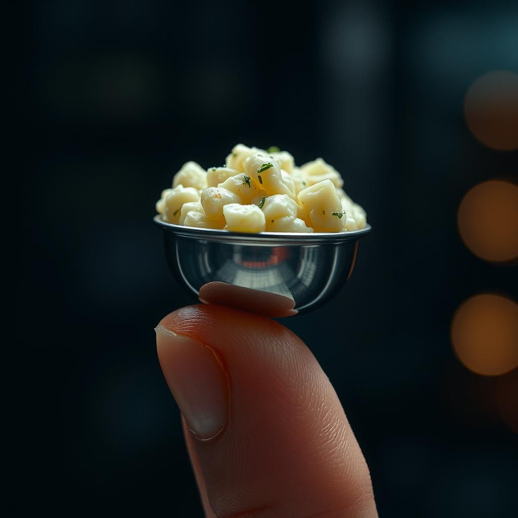 Potato Salad on Finger in Dystopian Futurism Style