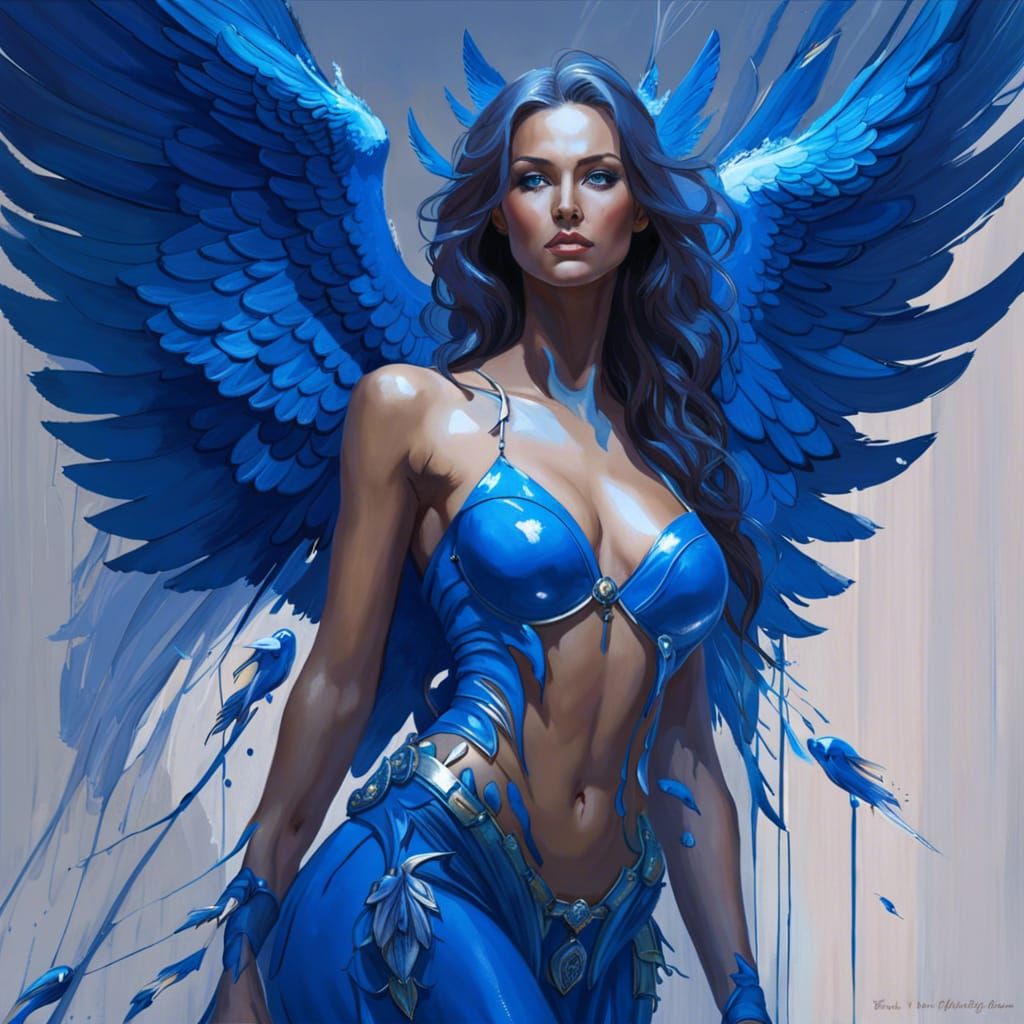 Blue Angel Portrait in Splash Art Style