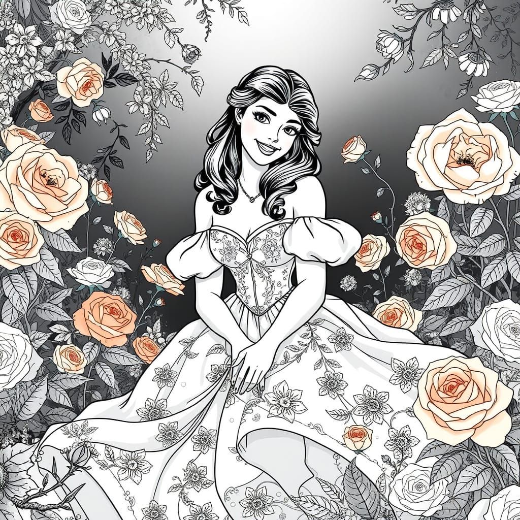 Ethereal Rose Garden Scene in Black and White Art
