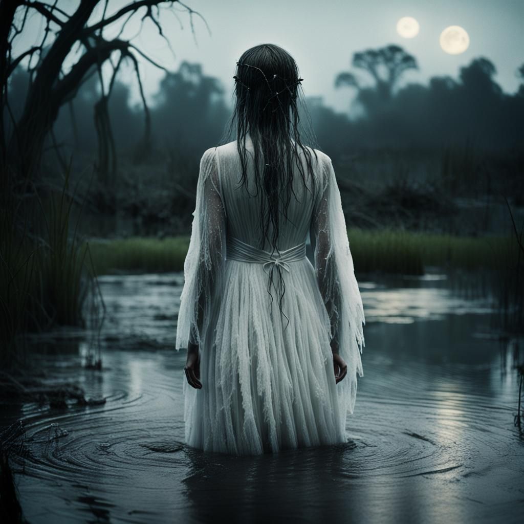Eerie Ghostly Woman in a Swamp: Surrealism