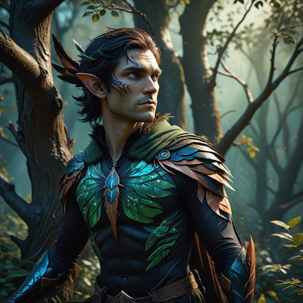 Copper-Skinned Forest Elf Basks in Sunlit Glade