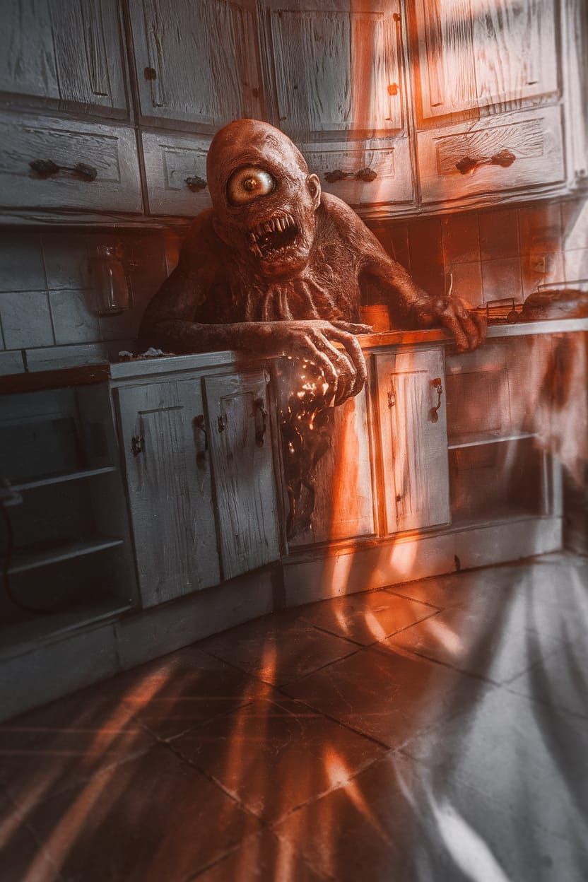 Nightmare Monster in Amber Light Kitchen