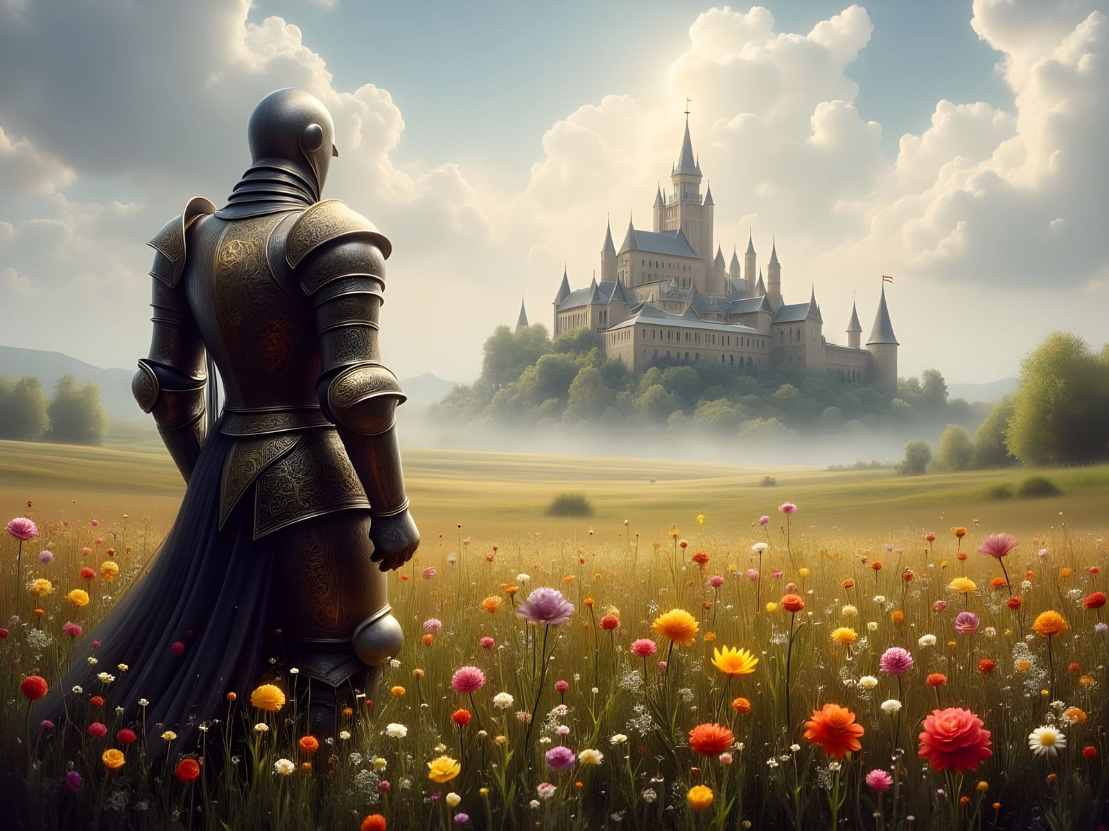 Medieval Knight in Idyllic Landscape