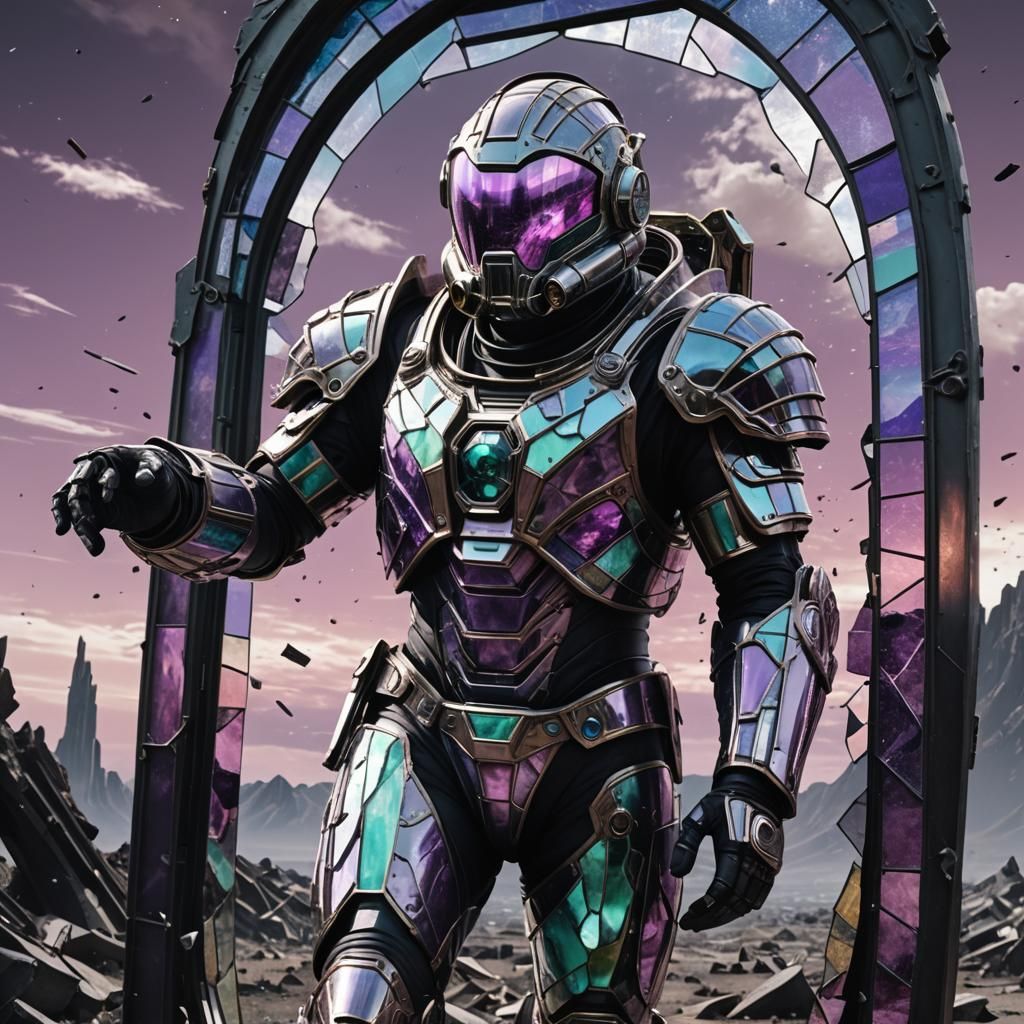Astronaut in Biomechanical Armor on Wasteland
