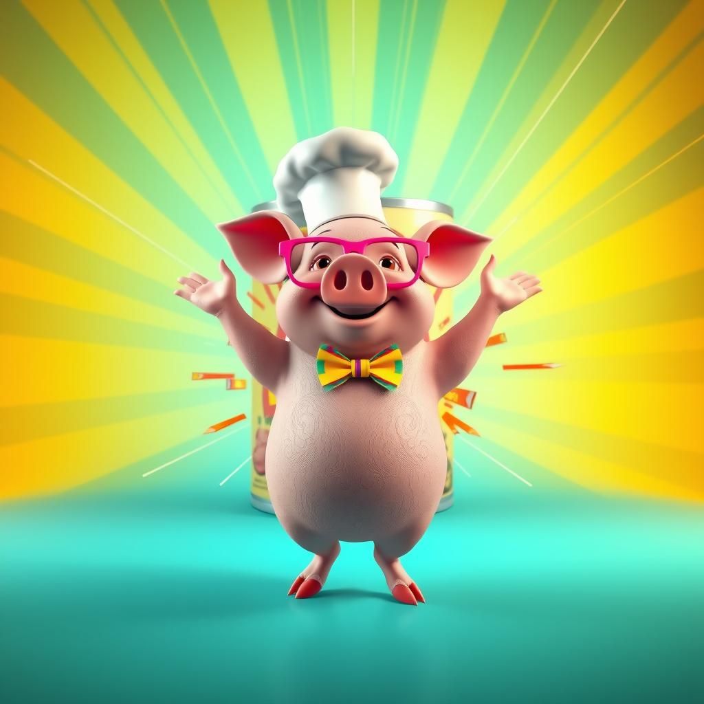 Whimsical 3D Pig Chef Dancing with Soup