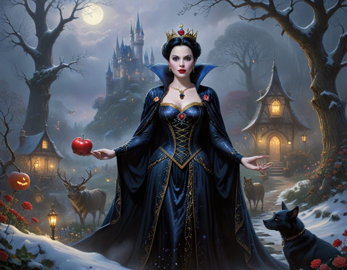 Evil Queen Sends Hunter for Snow White in Misty Fantasy Scen...