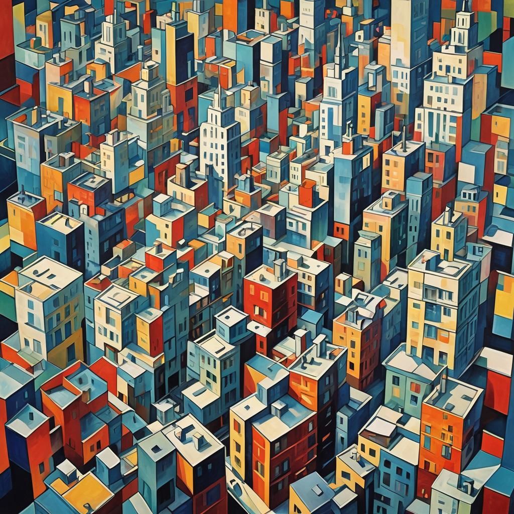 Vibrant Cubist Cityscape in Fauvist Art Deco Style