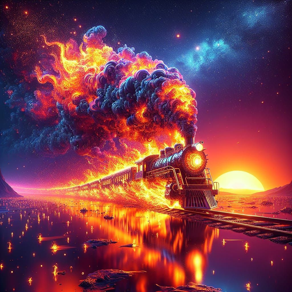 Epic Fire Train Leaving Fiery Smoke Trail
