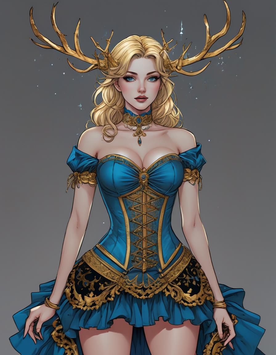 Moonrise with Stag Woman in Comic Style