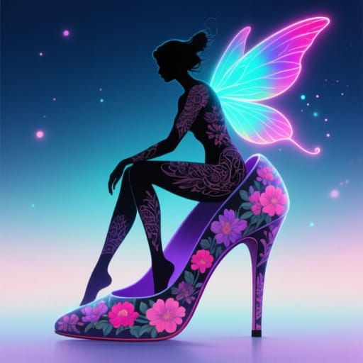 Fairy on High Heel in Neon Floral Fantasy Art