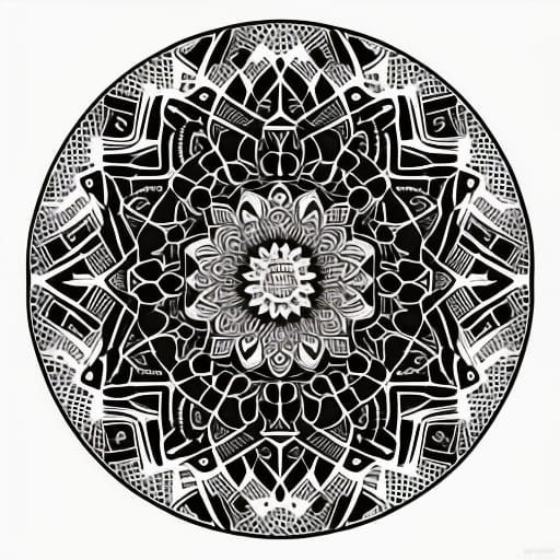 Symmetrical Mandala Design on Black Background