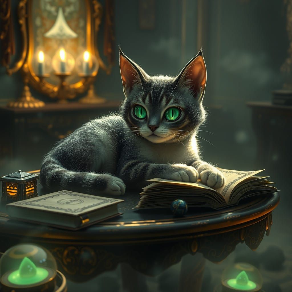 Whimsical Cat in Mystical Dreamlike Setting