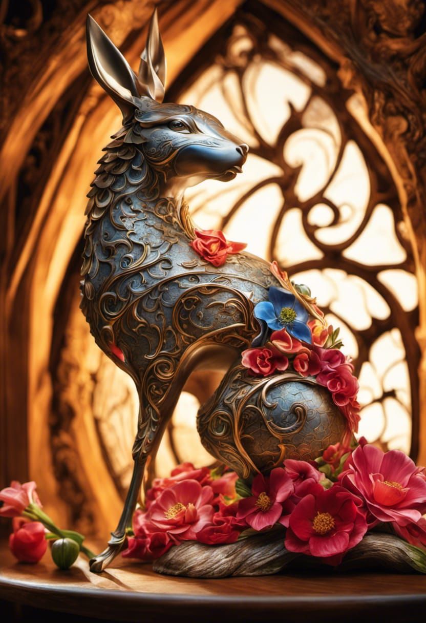 Detailed Cheese Creature with Flowers in Fantasy Style