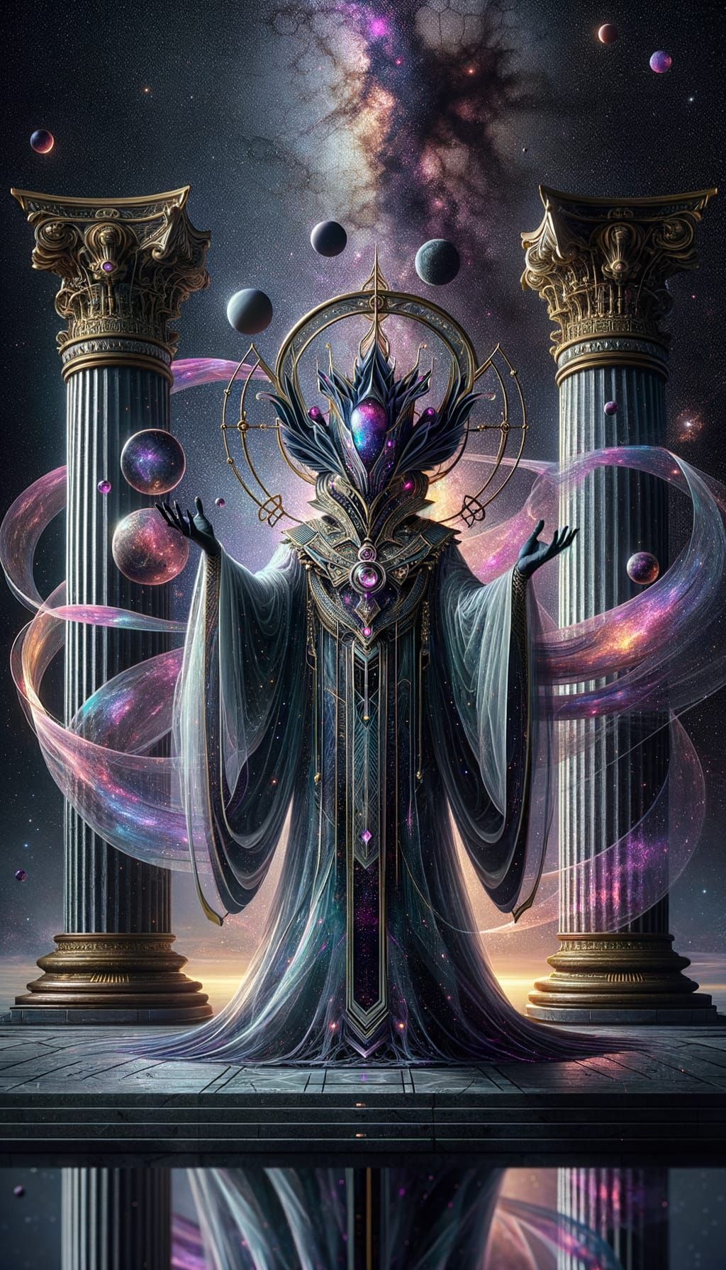 High Priest Offers to Cosmic Canvas in Art Nouveau