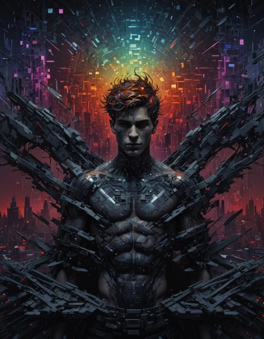 Glitched Neofuturistic Portrait in Surrealist Style