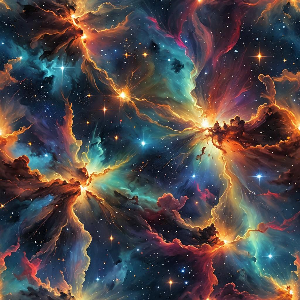 Vibrant Starry Night Sky Oil Painting