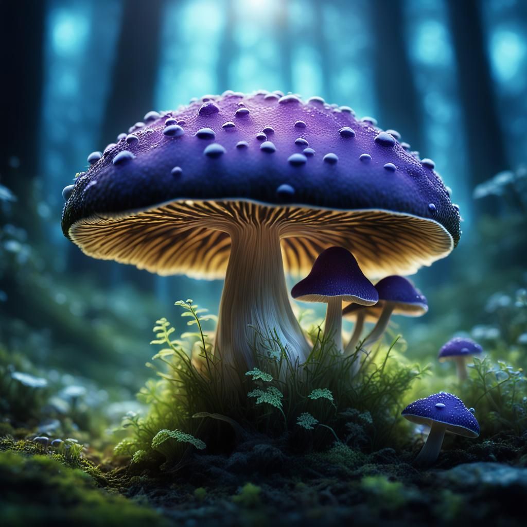 Macro Mushroom Spawning in Vibrant Forest