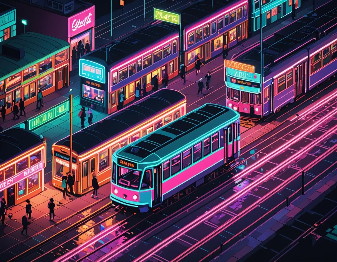 Blackpool Illuminations Pixel Art lighting up a tram.