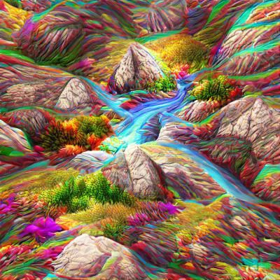 Colorful 3D Stream Through Mountains in 8K