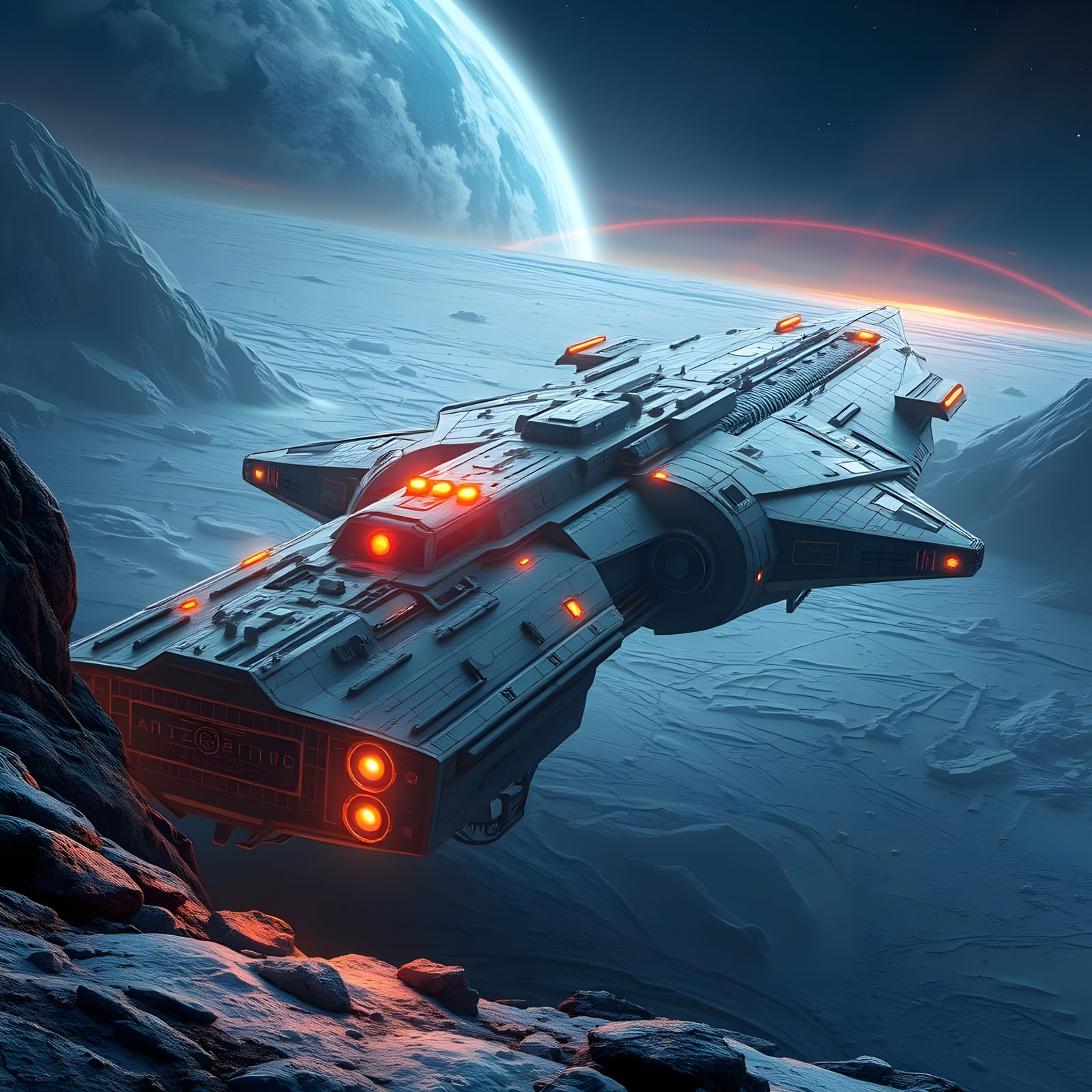 The mega size battlestar Galactica military space ship found a dug up in a archeological dig in Antarctica