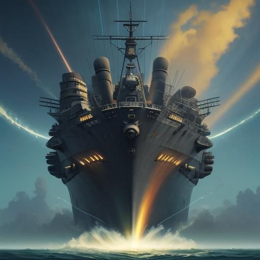 Alien Spacecraft Battleship Yamato in Surrealist Painting